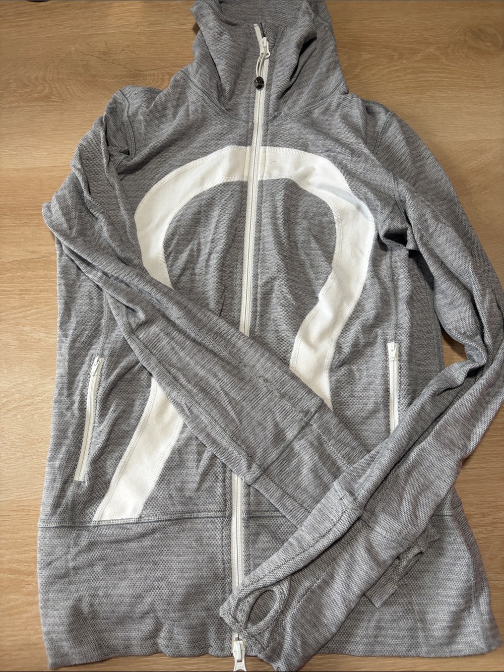Vintage lululemon athletica Gray and White Full-Zip Hoodie Jacket